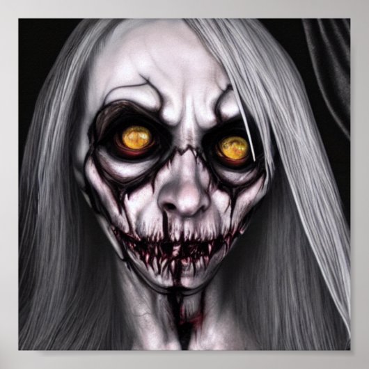 Skull Zombie Witch Spooky Eyes Woman Poster (Voorkant)