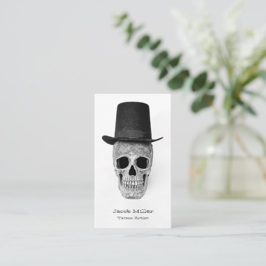 Skull Zwart Wit Gotisch  Tattoo Artiest Visitekaartje (Staand voorkant)