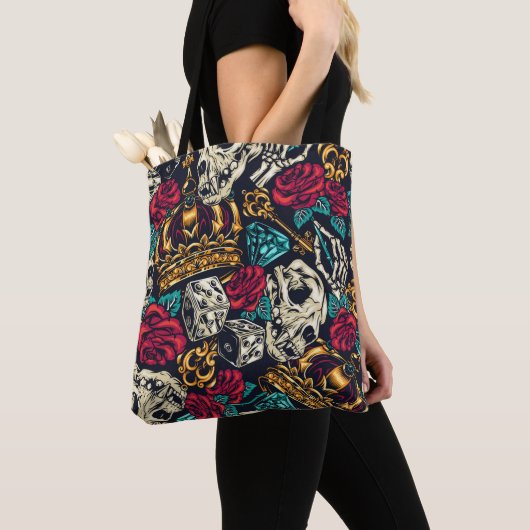 Skullen en diamanten tote bag (Dichtbij)