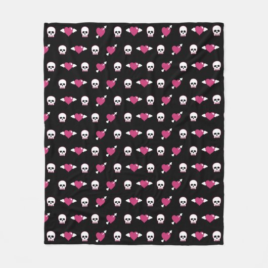 Skullen en harten fleece deken (Voorkant)