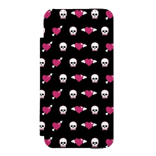 Skullen en harten incipio iPhone portemonnee hoesje (Voorkant Agenda)
