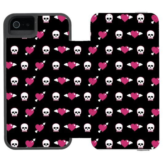 Skullen en harten incipio iPhone portemonnee hoesje (Agenda Open)