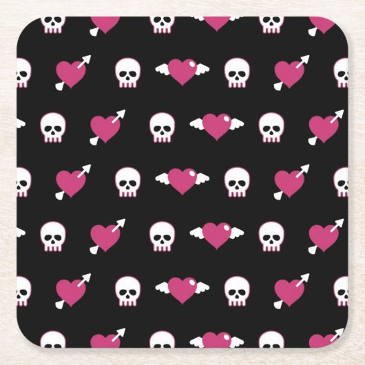 Skullen en harten kartonnen onderzetters (Voorkant)