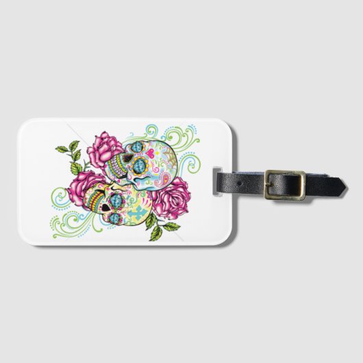 Skullen en Rozen Bagagelabel (Voorkant (horizontaal))