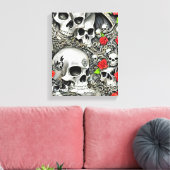 Skullen en Rozen Canvas Afdruk (Insitu (Woonkamer))