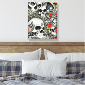 Skullen en Rozen Canvas Afdruk (Insitu (Slaapkamer))