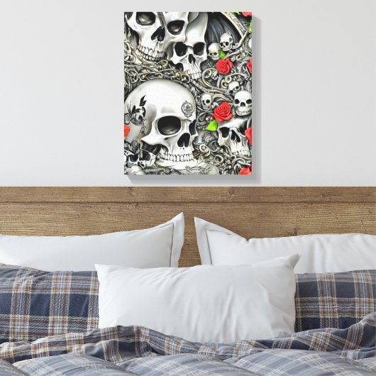 Skullen en Rozen Canvas Afdruk (Insitu (Slaapkamer))