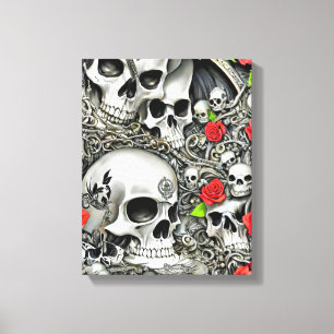 Skullen en Rozen Canvas Afdruk