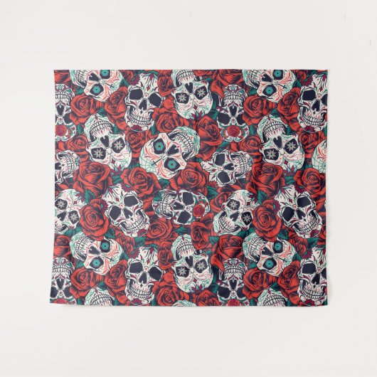 Skullen en Rozen Wandkleed (Voorkant (horizontaal))