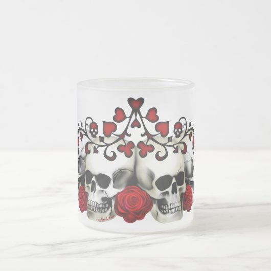 Skullen, harten en Rozen Matglas Koffiemok (Center)