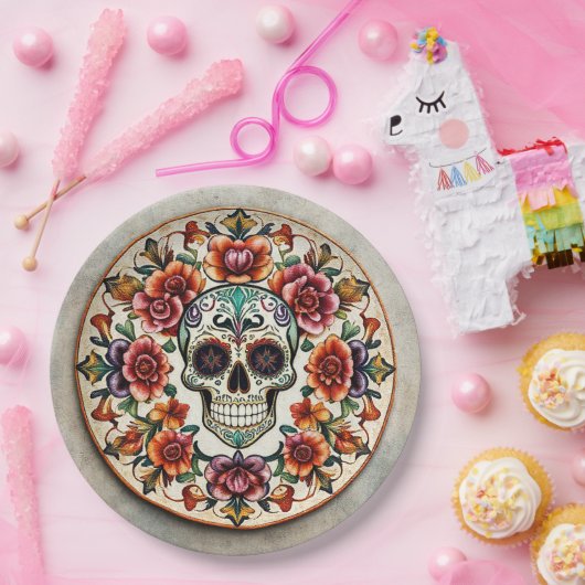 💀🎉: Skullflower Radiance Doom Día de los Muertos Papieren Bordje (Feest)