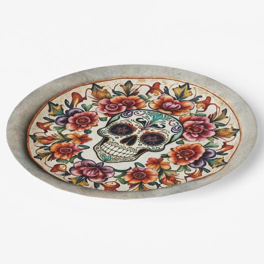 💀🎉: Skullflower Radiance Doom Día de los Muertos Papieren Bordje (Gekanteld)