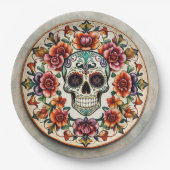 💀🎉: Skullflower Radiance Doom Día de los Muertos Papieren Bordje (Voorkant)