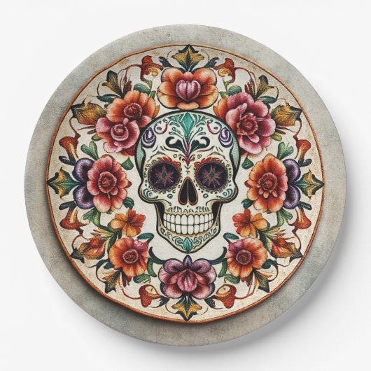 💀🎉: Skullflower Radiance Doom Día de los Muertos Papieren Bordje (Voorkant)
