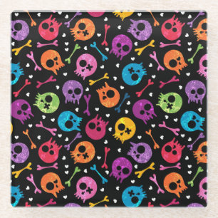 Skullpatroon 2 glazen onderzetter