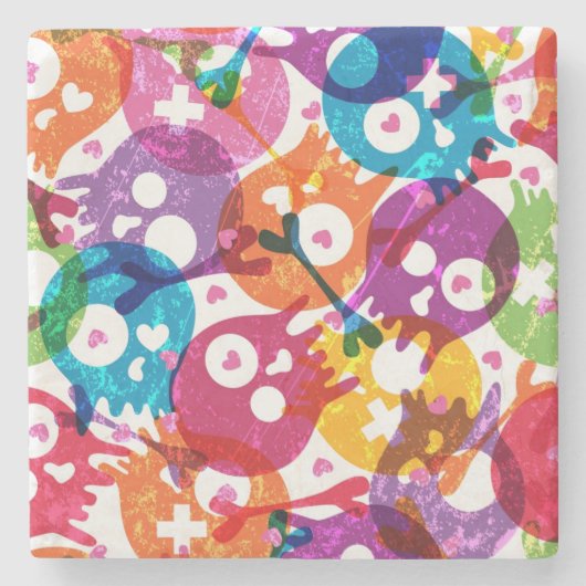 Skullpatroon 3 stenen onderzetter (Voorkant)