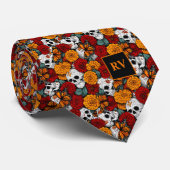 Skulls and Butterflies with Marigolds Stropdas (Opgerold)