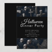 Skulls and Crosses Cemetery Halloween Diner Party Kaart (Voorkant / Achterkant)