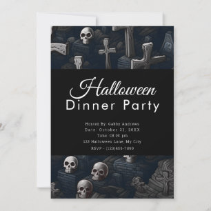 Skulls and Crosses Cemetery Halloween Diner Party Kaart