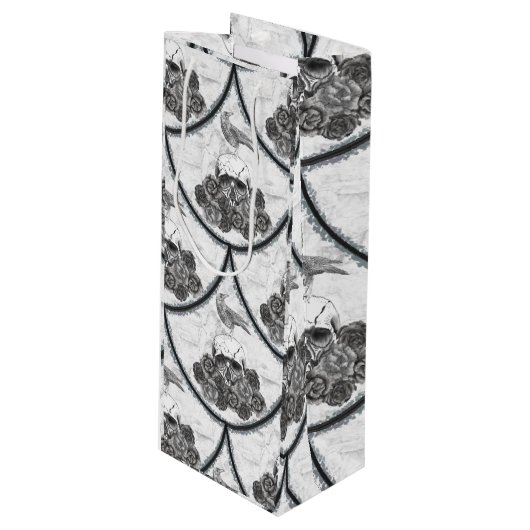 Skulls and Crows Wine Gift Bag Wijn Cadeautas (Voorkant Gekanteld)