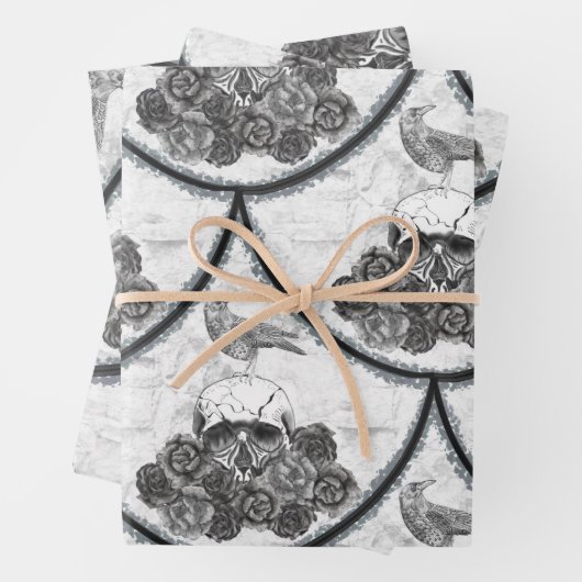 Skulls and Crows Wrapping Paper Sheets (In situ)