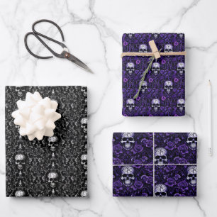 Skulls and Flowers Gothic Inpakpapier Vel