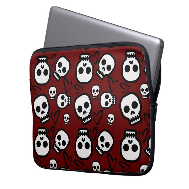Skulls and Hearts Laptop carrier  Laptop Sleeve (Voorkant Links)