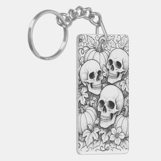 skulls and pumpkins keychain (Voorkant Links)