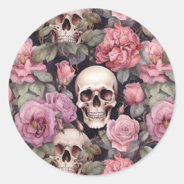 Skulls and roses ronde sticker