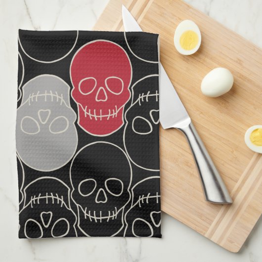 Skulls - Bat Black en Bone White Theedoek (Quarter Fold)