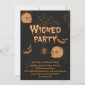 Skulls Bats and Spiders Halloween Party Invitation Kaart (Voorkant)