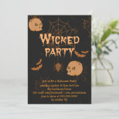 Skulls Bats and Spiders Halloween Party Invitation Kaart (Staand voorkant)