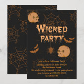 Skulls Bats and Spiders Halloween Party Invitation Kaart (Voorkant / Achterkant)