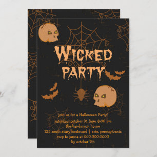 Skulls Bats and Spiders Halloween Party Invitation Kaart
