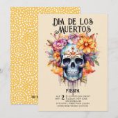 Skulls Bloemen Roze Dia de los Muertos Party Kaart (Voorkant / Achterkant)