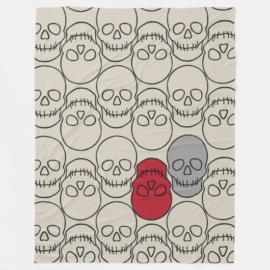 Skulls - Bone White en Bat Black Fleece Deken (Voorkant)