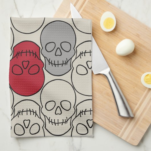 Skulls - Bone White en Bat Black Theedoek (Quarter Fold)