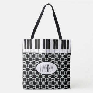Skulls Crossbones en Piano Keys Tote Bag