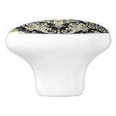 Skulls & Crosses Black en Cream Damask Pattern Keramische Knop (Zijkant)