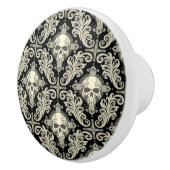 Skulls & Crosses Black en Cream Damask Pattern Keramische Knop (Rechts)