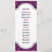 Skulls damask black, paarse trouwmenukaart menu (Achterkant)