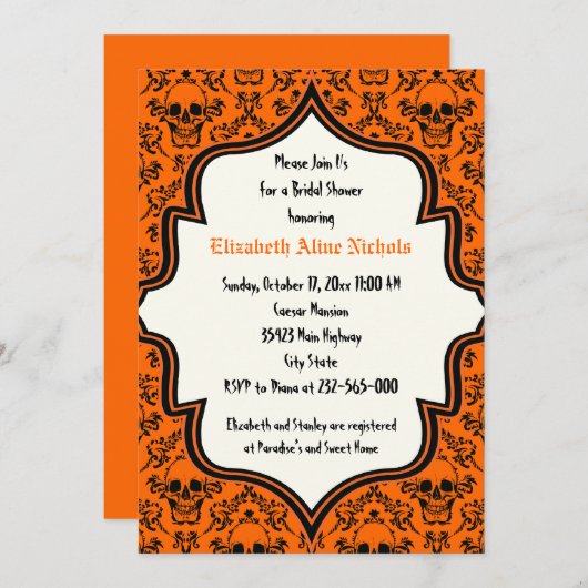 Skulls damask Halloween bruiloft vrijgezellenfeest Kaart (Voorkant / Achterkant)