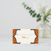 Skulls damask oranje black Halloween place card Plaatskaartje (Staand voorkant)
