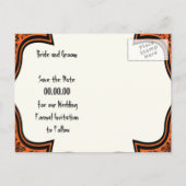 Skulls damask oranje zwarte Halloween Save the Dat Aankondigingskaart (Achterkant)