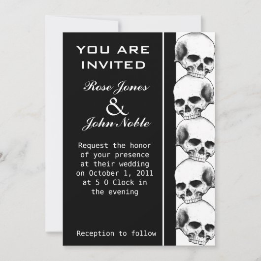 Skulls Ebony (Black) Wedding Invitation Kaart (Voorkant)