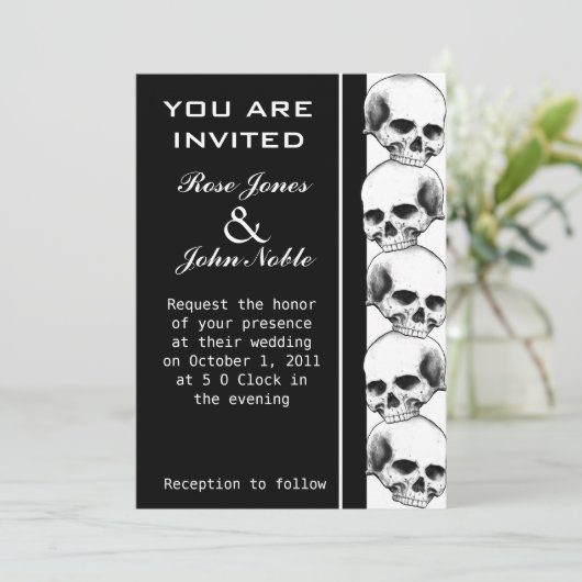 Skulls Ebony (Black) Wedding Invitation Kaart (Staand voorkant)