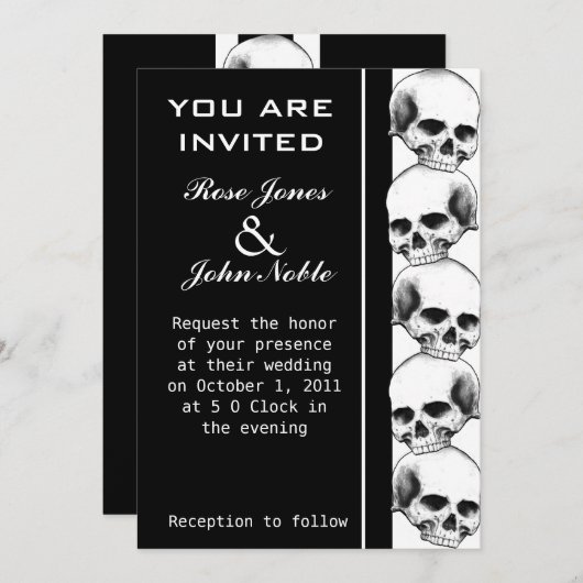 Skulls Ebony (Black) Wedding Invitation Kaart (Voorkant / Achterkant)