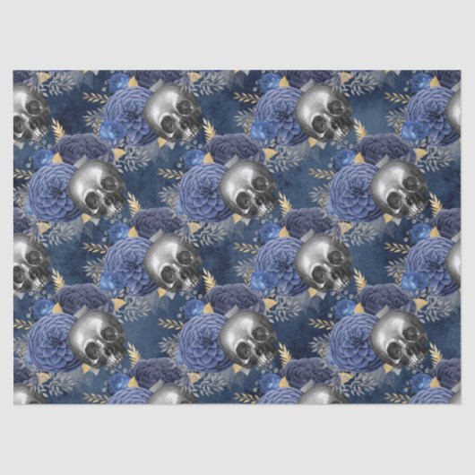 Skulls en Blue Rozen op Blue Decoupage Tissuepapier (Voorkant)
