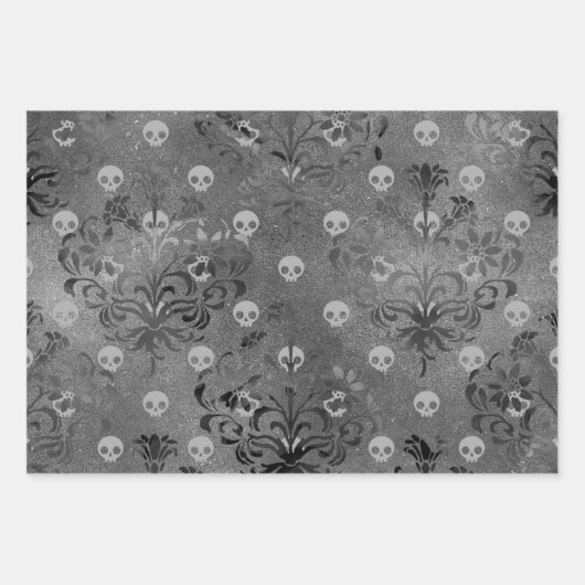 Skulls en Charcoal Damask op Grey Inpakpapier Vel (Voorkant 2)
