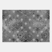 Skulls en Charcoal Damask op Grey Inpakpapier Vel (Voorkant)